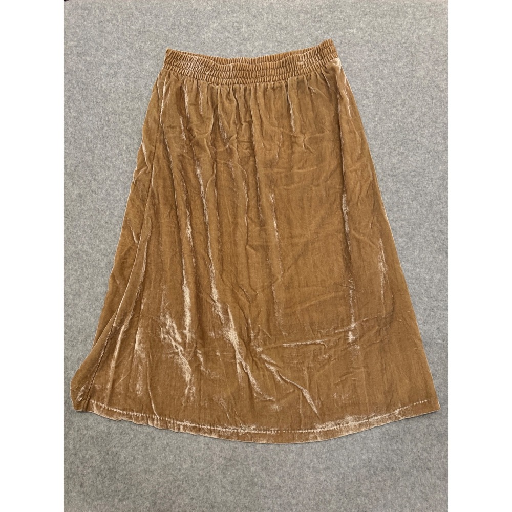 H&M Women Tan‎ Velvet Midi Skirt Elastic Waist Size M A-Line Soft Boho